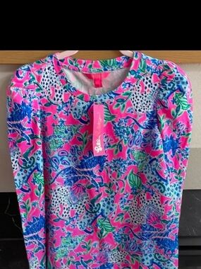 Lilly Pulitzer Neon Pink Multi Floral Paisley Long Sleeve Top